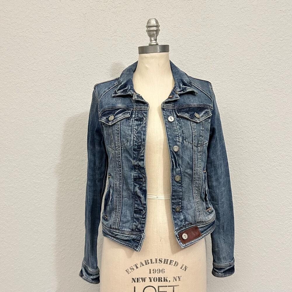 PILCRO AND THE LETTERPRESS ANTHROPOLOGIE Jean Jacket Blue Denim Biker